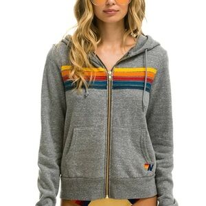 Aviator Nation Gray Hoodie with Rainbow Stripes